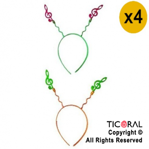 VINCHA RESORTE FLUO NOTA MUSICAL x 4